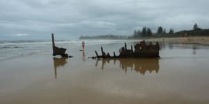 The remains of the SS Dicky at Caloundra.