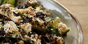 Serve at room temperature:zucchini,pine nut and currant salad.