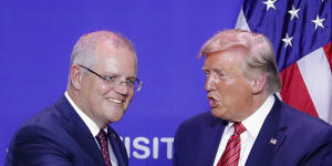 Scott Morrison and Donald Trump,as prime minister and president,in 2020.