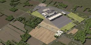 A rendering shows early plans for two new Intel processor factories in Licking County,Ohio. 
