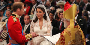Catherine Middleton wearing the Cartier Halo Tiara at her wedding to Prince William