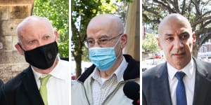 Ian Macdonald,Eddie Obeid and Moses Obeid outside court on Thursday.