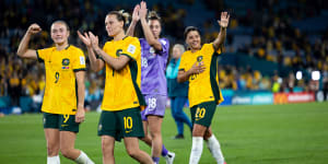Mission accomplished:Australia advance to the quarter-finals of their home World Cup.