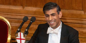 British PM Rishi Sunak attends the Lord Mayor’s Banquet at the Guildhall in the City of London. 