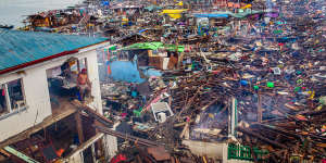 The destruction wrought by typhoon Haiyan in the Philippines in 2013.