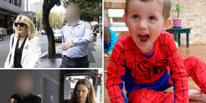 William Tyrrell’s foster parents leave court on Wednesday;the missing boy pictured on the morning he vanished.