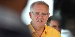 Prime Minister Scott Morrison at a press conference during the Pacific Islands Forum.