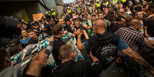 Rally against racism protesters clash with Reclaim Australia protesters at Federation Square in April.