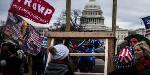 Trump supporters erected a noose prop near the US Capitol on January 06,2021,and chanted threats about Mike Pence.