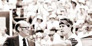 John McEnroe and umpire Peter Bellenger have words when the Australian Open was still held at Kooyong in 1985.