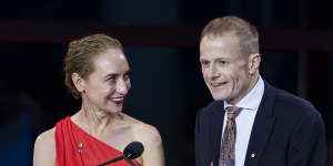 Professor Richard Scolyer with Professor Georgina Long after being announced as Australian of the Year in Canberra in January.