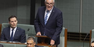 Former prime minister Scott Morrison speaks on the censure motion in the House of Representatives.