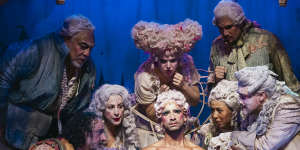 Opera or musical? Lyndon Watts (centre) and Eddie Perfect star in Victorian Opera’s production of Leonard Bernstein’s Candide,which will be part of Opera Australia’s 2025 season.