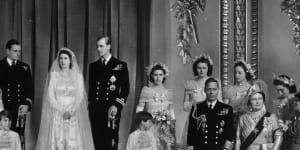 Queen Elizabeth,then Princess with Prince Philip,in the Throne Room of Buckingham Palace after their wedding in 1947.