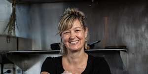 Tori Bicknell of Glory Us cafe in Melbourne’s Fitzroy North and its signature salad sandwich.