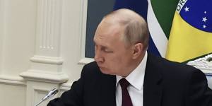 Russian President Vladimir Putin attends the BRICS group of emerging economies three-day summit in Johannesburg,South Africa via videoconference from Moscow,Russia.