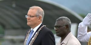 Prime Minister Scott Morrison with his Solomon Islands counterpart Manasseh Sogavare in 2019.