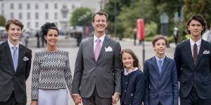 Princess Marie and Prince Joachim with their soon-to-be demoted children Prince Felix,Princess Athena,Prince Henrik and Prince Nikolai in September.