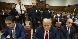 Former US president Donald Trump at Manhattan criminal court before the start of Thursday’s proceedings.
