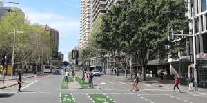 A render of the now ditched plans for a cycleway down the middle of Liverpool Street.