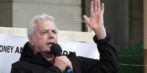 British conspiracy theorist David Icke speaks during an anti-lockdown protest last year.