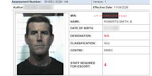 The document admitting Roberts-Smith to prison.