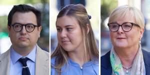 David Sharaz,Brittany Higgins,Linda Reynolds arrive at court in Perth for mediation in their defamation row. Pictures:Trevor Collens