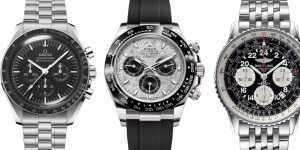 Omega Speedmaster Moonwatch Master Chronometer;Rolex Oyster Perpetual Cosmograph Daytona;Breitling Navitimer.