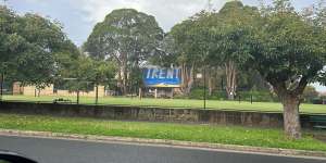 Hard to miss it:The banner on Joe Hockey’s property for Trent Zimmerman from afar. 