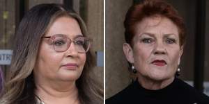 Mehreen Faruqi and Pauline Hanson outside the Federal Court in Sydney in April.