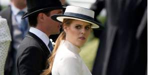 Princess Beatrice in a cream dress at Royal Acot in June;Oroton structured dress $599;Lovia boater with ribbon $59.99;Aje cross-body bag $295.