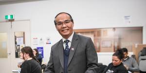 Chandra Yonzon in a classroom at Royal Greenhill Institute of Technology,also known as Gurkha’s,in Elizabeth Street this week.