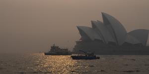 Smoke haze over Sydney Harbour from bushfires burning in NSW in early December.