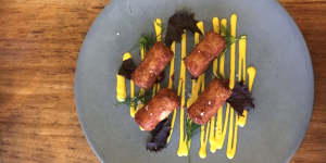 Smoked haddock and gruyere croquettes with saffron sauce at Cupitt's Kitchen.