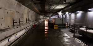 Inside the West Gate Tunnel on Monday.