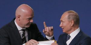 FIFA President Gianni Infantino and Russian President Vladimir Putin in 2018.