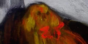 Curators at the museum discovered a dog,seen here enhanced,under a thin layer of paint.