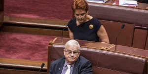 Senators Brian Burston and Pauline Hanson in the chamber together.
