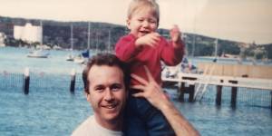 Sydney-born author Melanie Price pictured with her father Geoff Price at Forty Baskets Beach,Manly in the 1990s.