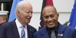 US President Joe Biden and Kiribati’s President Taneti Maamau at the Pacific Islands Forum at the White House in Washington.