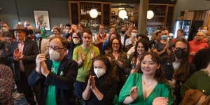 Greens supporters filled the Collingwood bar,in the winnable electorate of Richmond.