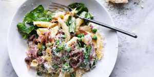 Creamy with flavour:Garganelli with cream and prosciutto.