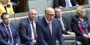 Opposition Leader Peter Dutton. speaks during a parliamentary debate about the Voice on Monday.
