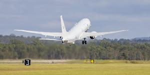 A Royal Australian Air Force P-8 Poseidon aircraft takes off from Amberley airbase on Monday to assist the Tonga government after the eruption of an undersea volcano. 