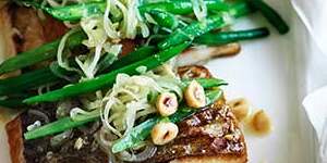 Kingfish with green beans,hazelnuts and brown butter.