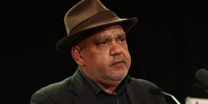 Noel Pearson delivers his “It’s time for true Constitutional recognition” speech at the National Museum of Australia in Canberra in 2021.