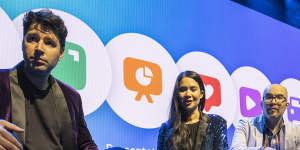 Canva co-founders Cliff Obrecht,Melanie Perkins and Cameron Adams. The tech darling has seen its valuation vary wildly this year. 