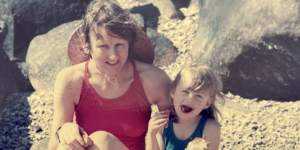 Margaret Power with her daughter Hannah at the beach.