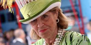 Lillian Frank in a Kerry Stanley hat in the Emirates marquee in 2008 at the Melbourne Cup carnival.