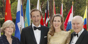 Jo Horgan arrives at the EY World Entrepreneur of the Year awards with her husband and parents.